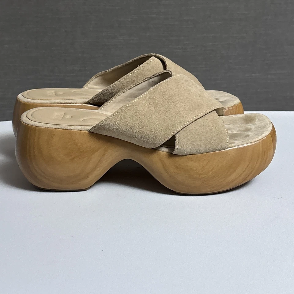 Zara 凉鞋 38 米色 Sand Nude 麂皮绒厚底堵塞鞋 人造木质 粗跟 — 第 4/4 张图片