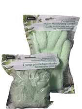 B-pure Peppermint Infused Bath Sponge & Moisturizing Gloves 2 Pk New