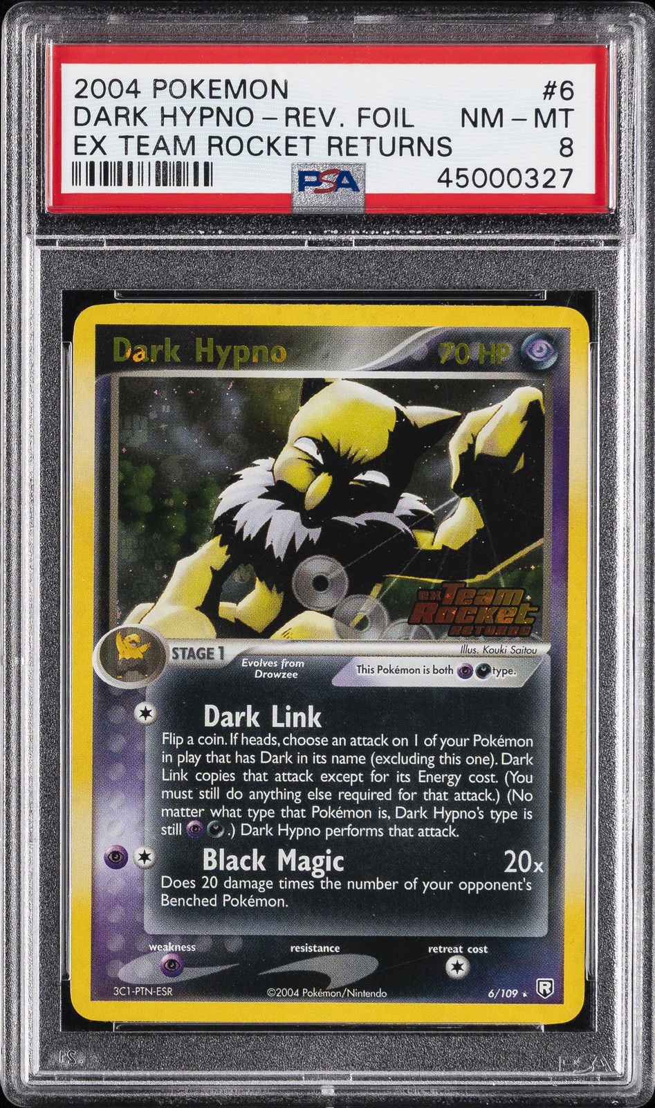 2004 POKEMON EX TEAM ROCKET RETURNS #6 DARK HYPNO-REVERSE FOIL PSA 8