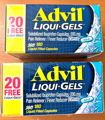 Advil Liqui Gels Capsules Pain/Fever Reliever  180/ct *LOT OF 2*   EXP: 05/2028
