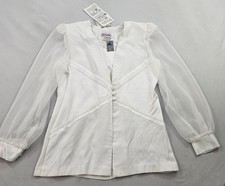 VINTAGE Petite Perceptions jacket blouse womens sz 8 P white USA made button V