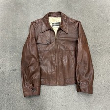 Vintage 70s Genuine Leather Jacket Men s Size 42 Brown