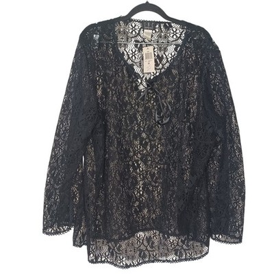 NWT I.N.C. Plus Size 3X Black Lace Crochet Cover Up Tunic Whimsygoth Goth