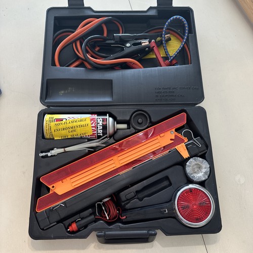 Car Roadside Emergency Kit, Portable Car Safety Kit. Jumper Cables, Flashers Etc