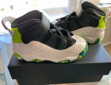 Air Jordan 6 Rings Black/White Green Athletic Sneaker Kids Size 7C W/Box