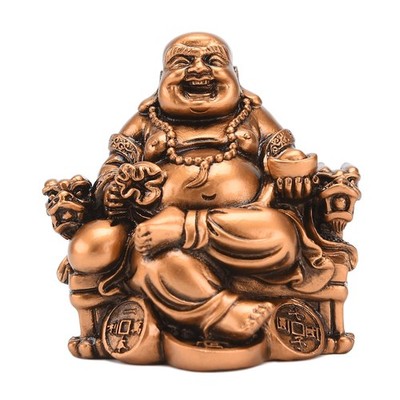 Chinese Fengshui Resin Laughing Buddha Sitting on Dragon Chair Sculpture Weal...