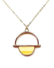Yellow Semi-circle Gold Acrylic Pendant | Gold Filled | Tortoise Shell Round Pe