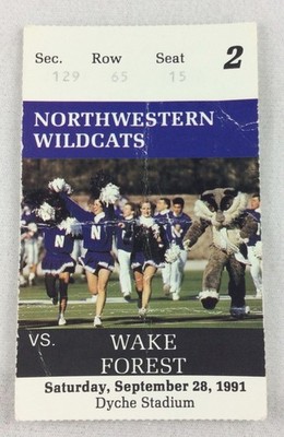 CFB 1991 09/28 Wake Forest at Northwestern Wildcats Football Ticket Stub