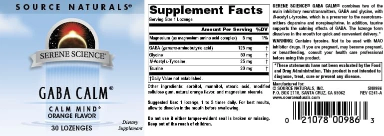 Source Naturals Serene Science GABA, 125 mg, sabor naranja* - 30 pastillas Foto 4 de 4
