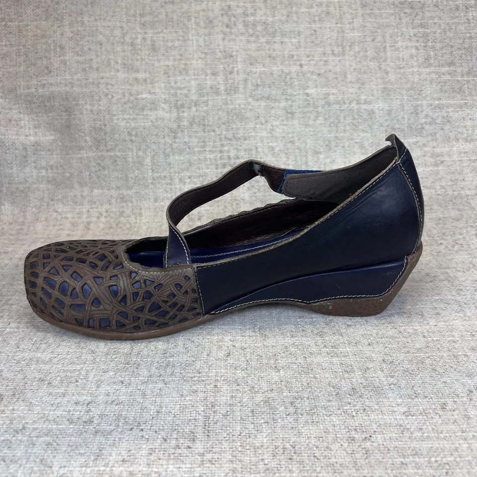 L’artiste Spring Step Melinda Zuecos Mary Jane Marrón Azul Tacón de Cuña Zapatos Talla 39 Foto 2 de 4