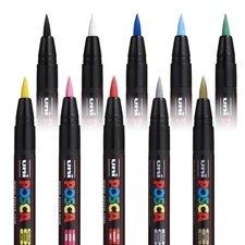 Uni Posca PCF-350 Brush Tipped Paint Marker Pens - PACK of 10 = ALL 10 COLOURS