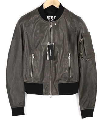 DIESEL L-Elia M Damen Bomber Grau Jacke Lammfell Leder Full Zip Logo