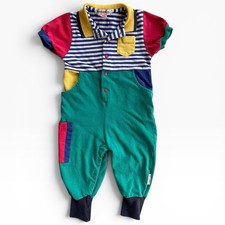 Vintage Gymboree Kids One Piece Romper Jumper Color Block Stripe Size XS FLAWS