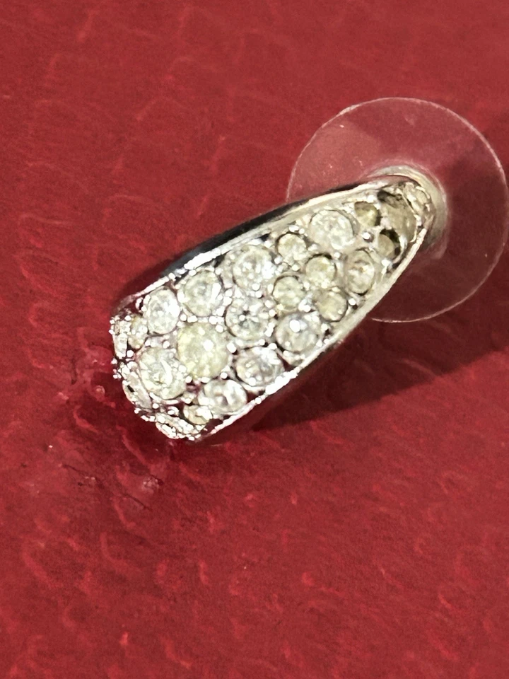 Vintage Swarovski Clear Crystal Half Hoop Post Earrings SilverTone - Image 4 of 4