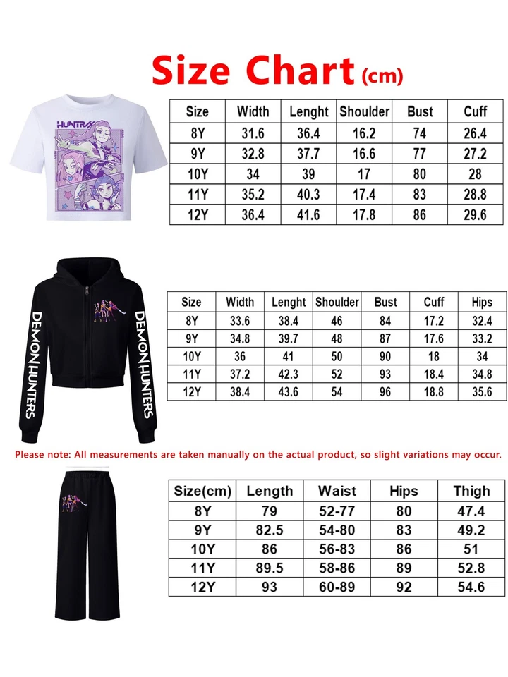 3Шт детей демонов охотников флис костюм комплект с капюшоном куртки + футболка + брюки - Изображение 2 из 4