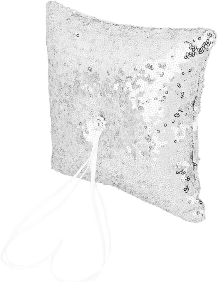 Generico Cuscino Portafedi in Lustrino Argento Porta Anelli Decorazioni Matrimon - Immagine 2 di 4