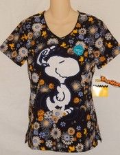 Snoopy Scrub Top Size Small Peanuts Charlie Brown Cherokee V-Neck Tooniforms