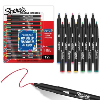 Creative Markers, Water-Based Acrylic Paint Markers, Fine Tip, Assorted, 12 C...
