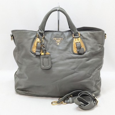 PRADA Leather 2way Shoulder Tote Bag Gray Gold BN1902 Authentic | eBay