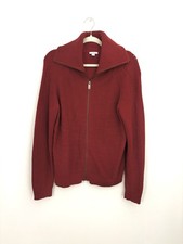 J Jill Women  s Knit Sweater Garnet Size S Tall Zip Closure Embroidered Cozy Red