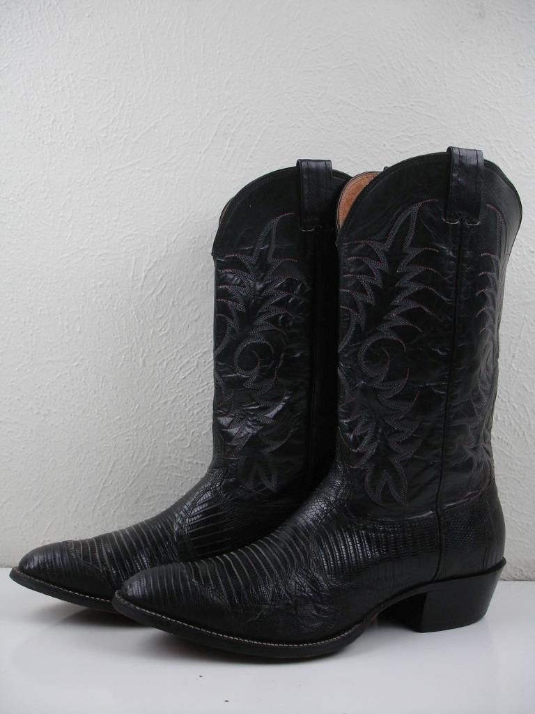 Botas Imperiales Para Hombres 12 EE Anchas Nocona Negras Exóticas Piel de Lagarto Teju De Colección Hechas en EE. UU.
