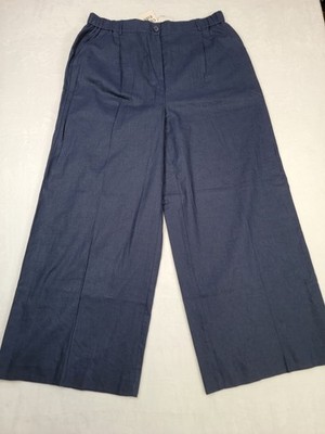 Open Edit Women's Wide Leg Linen Blend Pants Size XL Navy Blue High Waist