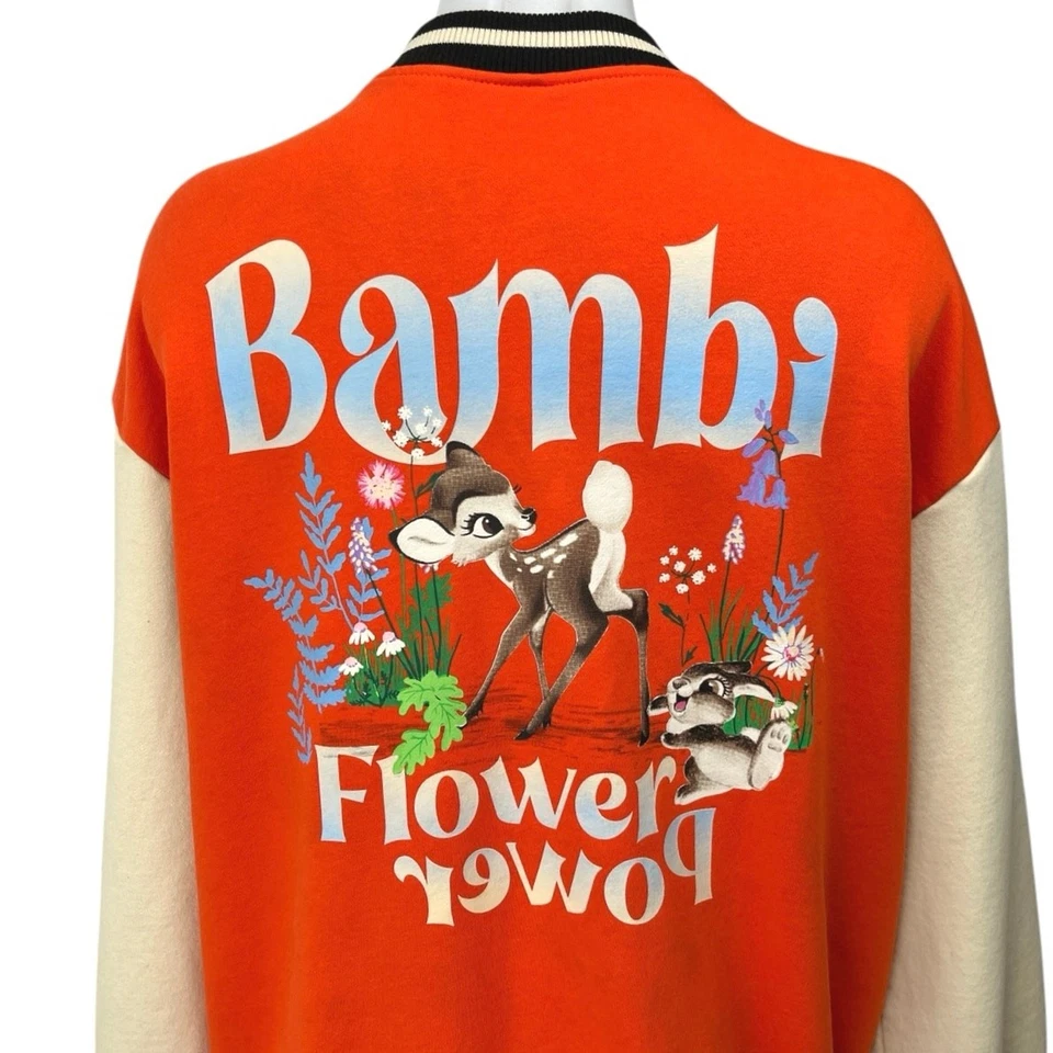 Куртка-бомбер H&M Disney Bambi Flower Power оранжевая на пуговицах Varsity Letterman M - Изображение 4 из 4