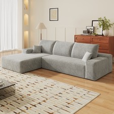 107"Boneless Couch Cloud Sofa Corduroy L-Shaped Sectional with LeftFacing Chaise