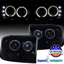 Fit 1999-2004 F250 F350 Superduty Black Smoke Halo Projector Headlights Led Bar