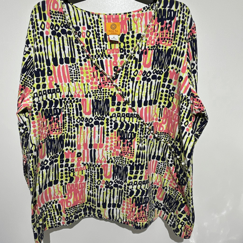 Ruby Rd. Women's Multicolored Abstract Print V-Ne… - image 1