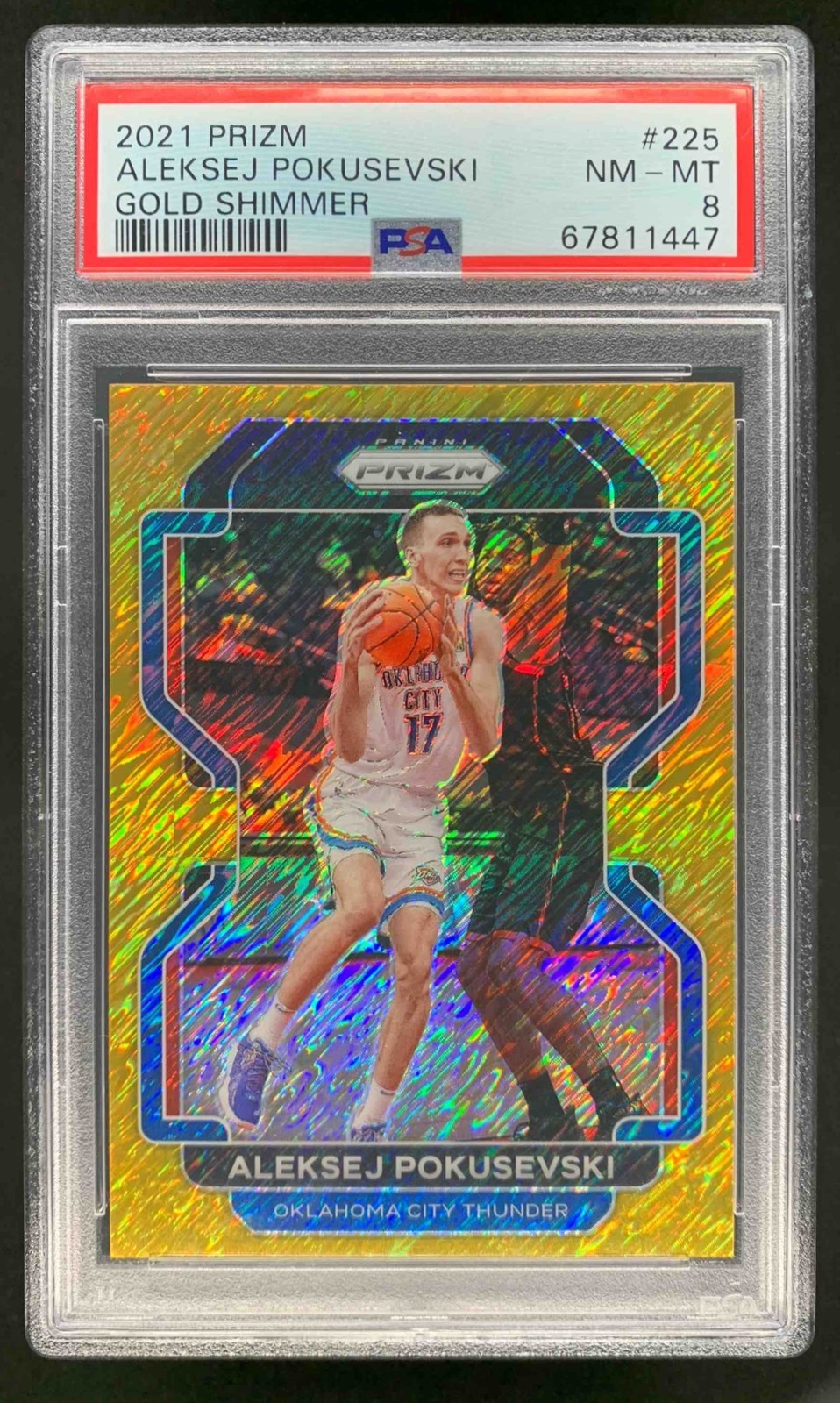 Aleksej Pokusevski 2021-22 Panini Prizm Gold Shimmer Prizm Thunder 1/10 PSA 8 view 1