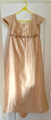 Einzigartiges hübsches hellgoldenes Regency/Bridgeton/Austen Kleid Dress Gr. 12-14, Tasche
