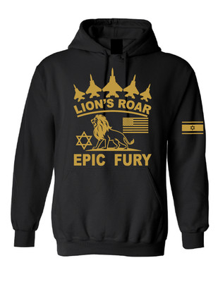 IDF+USA hoodie LION'S ROAR ,EPIC FURY strong like a lion Black hooded sweatshirt