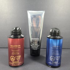 3 Pc Bath Body Works Men's Collection Body Cream  Bourbon  Ocean Body Spray