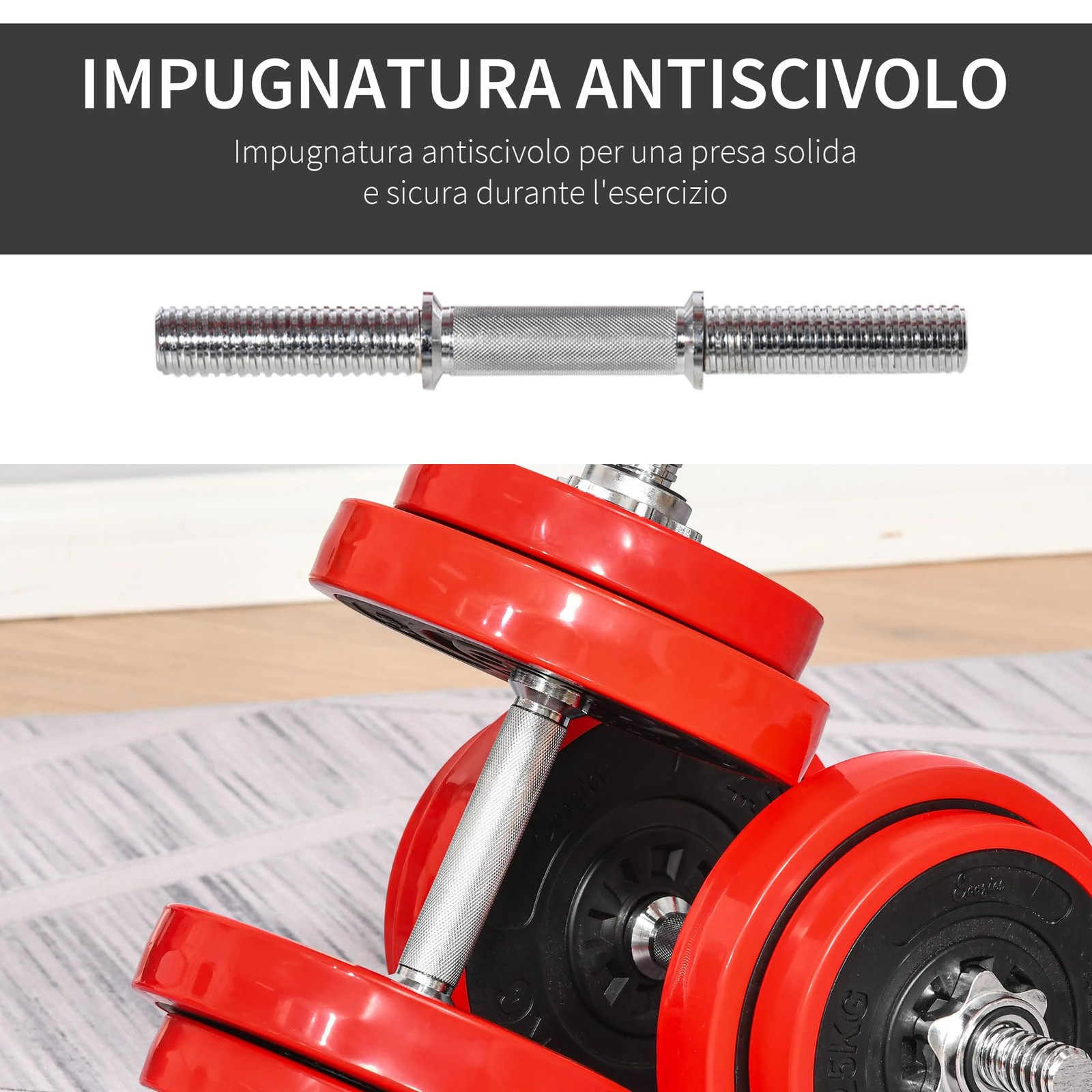 HOMCOM 20/30kg Set di Manubri Pesi 2 in 1 Dischi Antigraffio Rosso e Nero foto 6