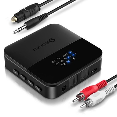 SONRU Bluetooth Transmitter Empfänger Optische Cinch 3,5mm Low Latency - Schwarz