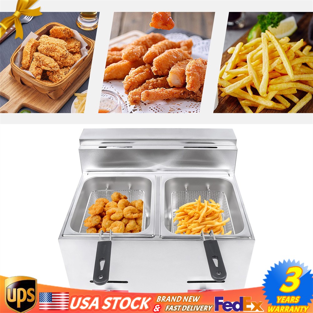 12L Commercial Propane Deep Fryer Countertop Gas Fryer & 2Baskets LPG + 2 Lids