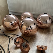 4 X Copper (Glass) Large Globe Ceiling Light Fitting With 5 X Copper Light Roses