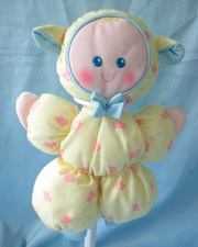 Vintage Fisher Price Slumber Babies Soft Plush Doll Lamb Blue Yellow Pink 1989