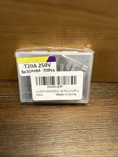 Sealed Box of New 20 Count T20A 250V 6x30MM Allecin Fuses