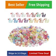 225 Pcs Glitter Mini Ducks Colorful Tiny Small Little Resin Ducks Figures 15
