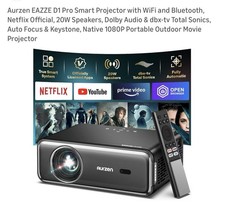Aurzen EAZZE D1 Pro Smart Projector with WiFi and Bluetooth, NetfIix 20W Speaker
