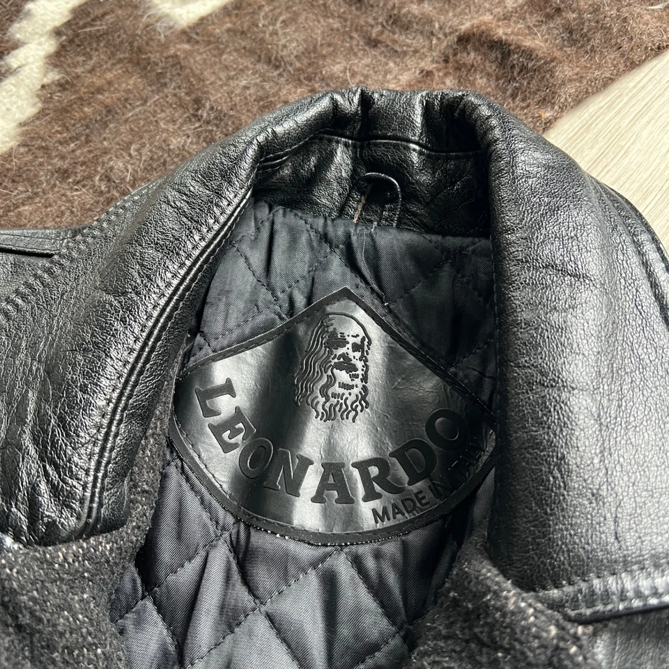 Leonardo Italy Men's Leather Wool Blend Western Vintage Italy Made Coat Size L - Image 3 of 4