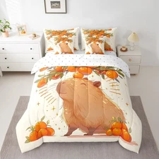 Cute Capybara Bed in a Bag with Comforter, Sheets, Pillowcases & Cushion Cove...