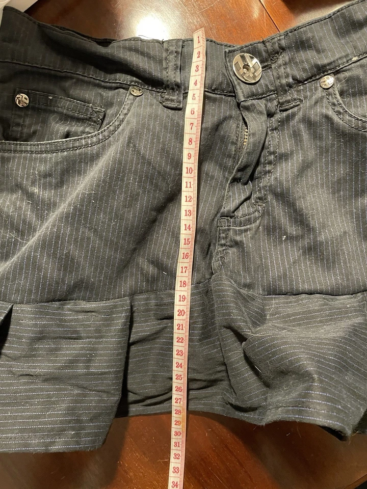 Upcycled Pinstripe Mini Skirt from Jeans – Ruffle Hem, UK 8 - Image 3 of 4