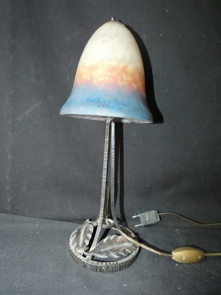 Lampe en pate de verre signée Muller frères Lunéville tulipe  dec5 - Photo 4/4