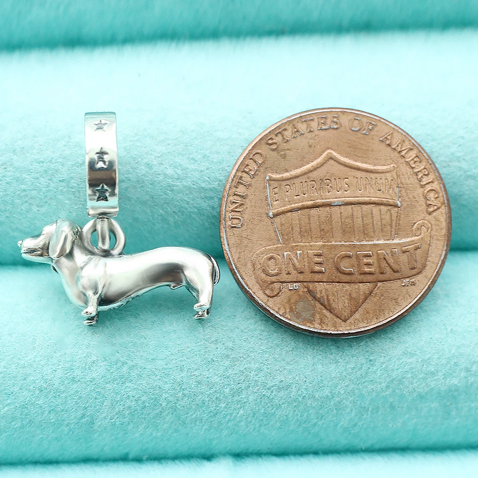 Solid 3D Dachshund Sausage Dog Charm Pendant In 925 Sterling Silver For Bracelet - Image 3 of 4
