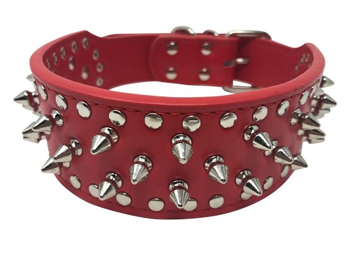 Dog Collar Studded Spikes Rivet Adjustable Faux Leather 2" wide S M L XL - Picture 14 of 57
