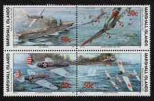MARSHALL ISLANDS, SCOTT #308-311, MNH BLOCK - BATTLE OF CORAL SEA, FIRST VERSION