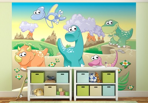 Dinosaurio Cuarto Del Bebé Foto Papel Pintado 320x230 CM Pared Mural Cartoon - Imagen 5 de 6